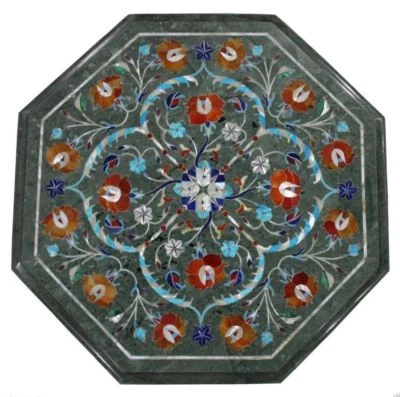 12" Marble Table top Semi precious stones inlay art Handicraft Work home decor - Image 1 of 3