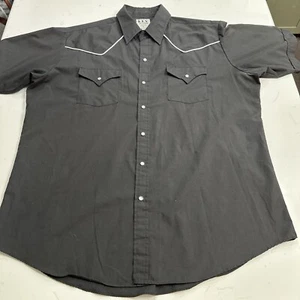 Ely Cattleman Short Sleeve Pearl Snap Mens XL Black 65% Polyester 35% Cotton - Picture 1 of 12