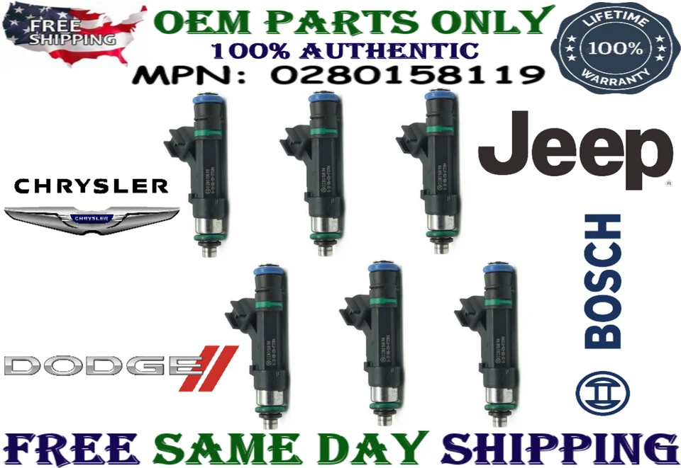 6Pcs Bosch Fuel Injectors for 2007, 2008, 2009, 2010 Jeep Wrangler 3.8L GENUINE Foto 1 de 1