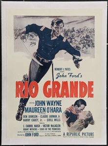ORIGINAL John Wayne RIO GRANDE Maureen O'Hara LINEN BACKED Window Card Poster - Picture 1 of 1