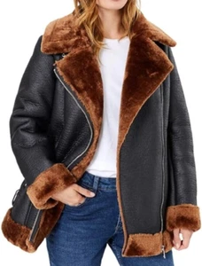 Women's Aviator RAF B3 Flying Bomber Shearling Real Lambskin Leather Jacket Coat - Picture 1 of 5
