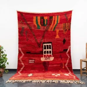 5x8 (165x245 cm) Handarbeit marokkanischer Boujaad roter Bereich Teppich abstrakt Boho Berber - Bild 1 von 10