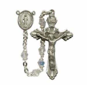 COLLAR ROSARIO CRUZ CRUCIFIJO CENTRO MILAGROSO CUENTAS CRISTAL CORTE ESTAÑO - Imagen 1 de 1