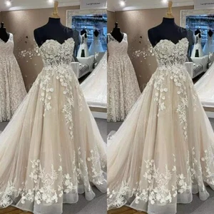 Strand Brautkleider Spitze Applikationen Ärmellos Sweep Schleppe Brautkleid Maßanfertigung - Bild 1 von 9