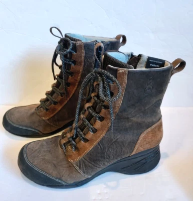 Botas de tornozelo femininas Ahnu tamanho 8 anabela com zíper impermeável couro nobuck sola Vibram - Imagem 1 de 4