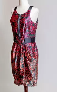 Cynthia Steffe Damen Kleid Cerise Pink Schwarz Flora 100%L Seide Frontreißverschluss - Bild 1 von 13