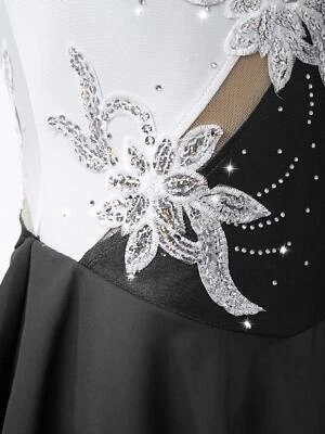 Girls Sparkly Sequin Keyhole Back Leotard Dress Figure Ice Skating Dance Dresses - Image 1 of 2