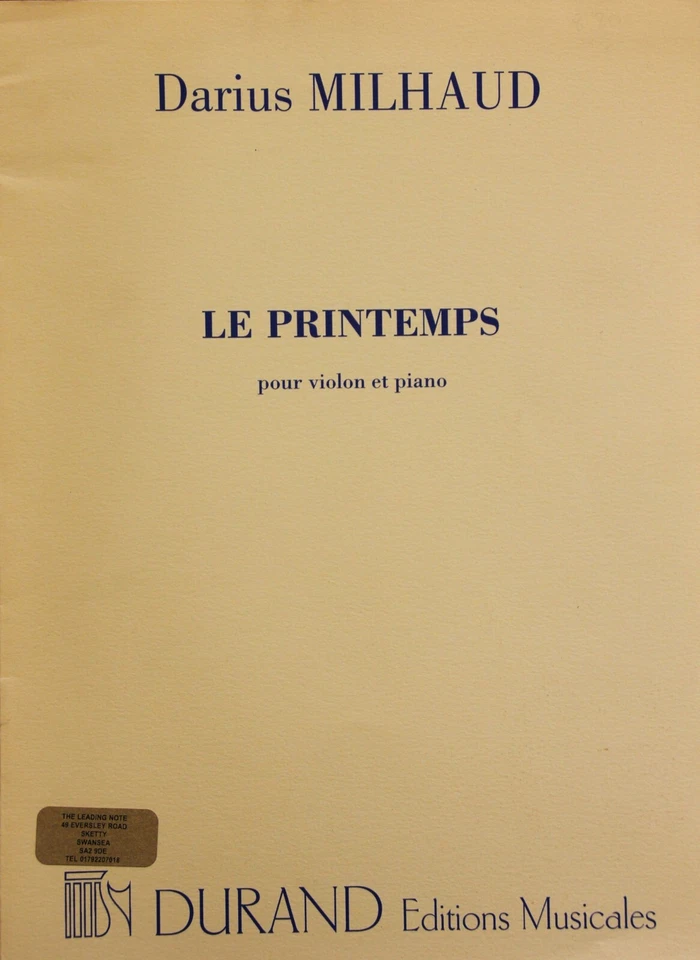 Darius Milhaud Le Printemps for violin and piano - Image 1 of 1