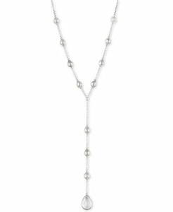 LUCKY BRAND SILVER TONE CRYSTAL LARIAT 20.5 +2" NECKLACE $45 - Picture 1 of 1