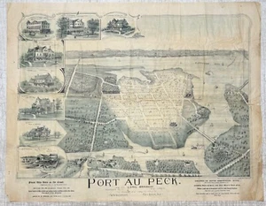 Antiker PORT AU PECK in der Nähe LANGER ZWEIG New Jersey Immobilien VÖGEL AUGE ANSICHT Karte - Bild 1 von 15