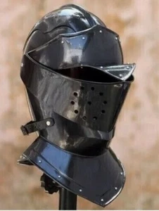 Medieval Black European Closed Helmet Larp Fancy armor Costume Halloween Knight - Picture 1 of 8