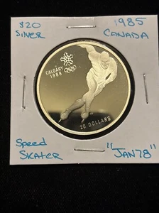 1985 Canada $20 Dollar Speed Skater Silver Coin “jan78” 1988 Olympics Proof - Picture 1 of 19