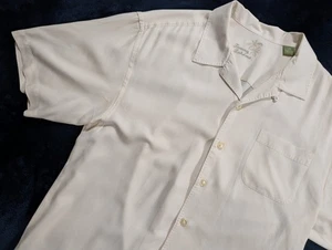 Tommy Bahama Shirt Mens Large Ivory Silk Floral Hawaiian Button Up Camp Casual - Picture 1 of 13