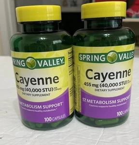 Spring Valley Cayenne Metabolism Support Supplement Capsules 455 mg 2 X100 Count - Picture 1 of 3