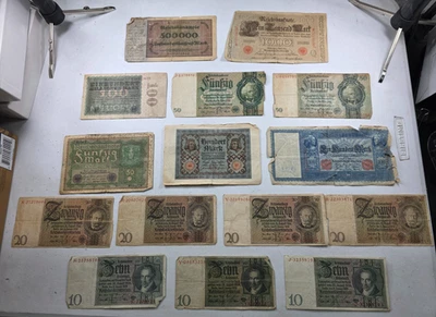 15pcs 1910-1933 Germany 500,000 1000 100 50 20 Mark Lot #42B - Image 1 of 4