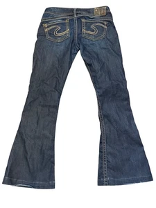 Pantalones de mezclilla Silver Jeans Co. Camden Rose Bell Bottom W28 L33 lavado oscuro para mujer - Imagen 1 de 6