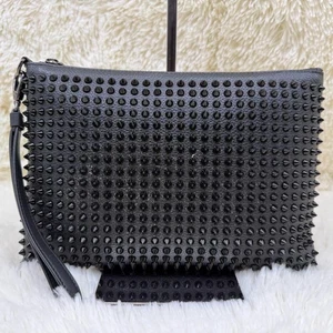Christian Louboutin Black Red Spike Stud Leather Clutch Bag 27cm x 19cm x 1cm - Picture 1 of 14