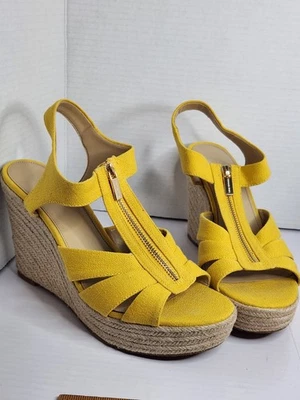 Michael Kors Berkley Yellow Canvas Espadrille Wedge Sandals Size 11M - Image 1 of 4