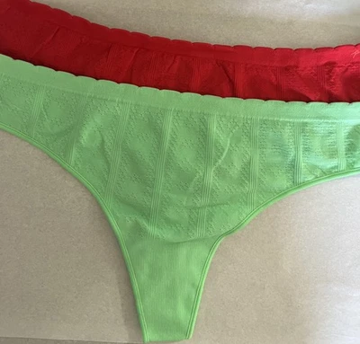 Victoria's Secret ROSA Sólido Verde y Rojo Sólido Tanga Panty Grande Conjunto De 2 Foto 1 de 4