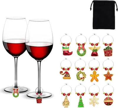 Dijes de copa de vino de Navidad de 12 piezas, dijes de vino de vacaciones para copa de tallo Foto 1 de 4