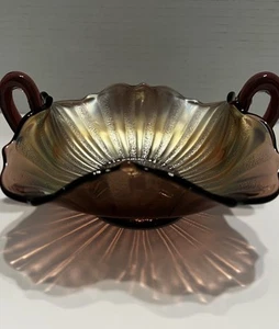 Early Fenton Carnival Glass - Amethyst Purple Stippled Rays - Candy Dish Basket - Picture 1 of 10