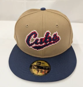 Chicago Cubs New Era 59Fifty Brown/Blue 8bit Wordmark Logo Fitted Hat Sz 7 1/4 - Picture 1 of 4