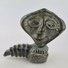 Unusual Vintage Canadian Eskimo Inuit Green Stone Carving Of A Face With Base