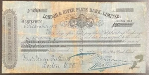 Scarce 1880 London & River Plate Bank LTD Money Order, Check 10 x 4 7/8 inches - Picture 1 of 2