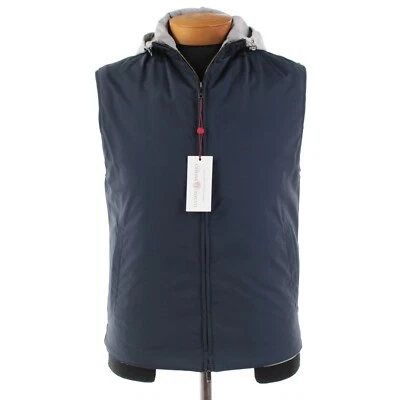 Luciano Barbera NWT Wool Blend Hooded Vest Size 52 (L US) In Blue & Gray - Image 1 of 4