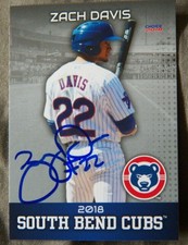 Chicago Cubs Zach Davis Signed 2018 Choice South Bend Cubs Auto Card