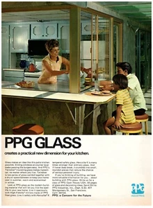 Anuncio impreso en vidrio PPG 1972, MCM 70 estilo hogar cocina vidrio ventana almuerzo mostrador - Imagen 1 de 1