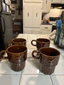 Vintage Set Of Brown Stacking Mug Coffee Cups-Made In Japan - Picture 1 of 7