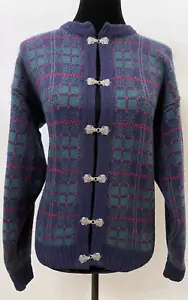 Cárdigan suéter vintage Glenugie para mujer pequeño azul verde tartán lana a cuadros - Imagen 1 de 12