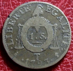 1 SOL called “at the law table” 1793 T Nantes rare French coin - Picture 1 of 6