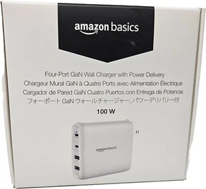 Amazon Basics 100W Four-Port GaN Wall Charger 2 USB-C (100W, 18W) 2 USB-A WHITE - Picture 1 of 4