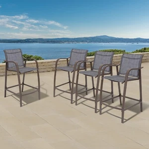 Aluminum Outdoor Bar Stool Set of 4, Patio Counter Height Stools & Bar Chairs - Picture 1 of 8