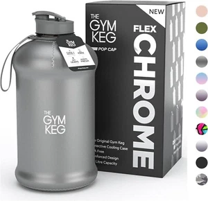 The Gym Keg Borraccia Palestra Sportiva e Manicotto Isolato Grande 2,2L. ARGENTO CROMATO - Foto 1 di 8