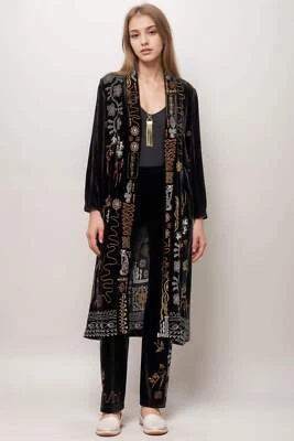 Johnny Was JWLA Black Velvet Bishop Sleeve Kimono Coat J41524-8 - Image 1 of 4