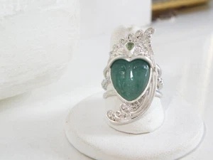 Sajen Sterling Silver 925 Carved Jade Goddess Large Adjustable Ring - Photo 1 sur 23