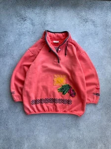 Vintage Adidas Woman Peach Vegetables 1/4 Buttons Sweatshirt Sz M 90s - Picture 1 of 13