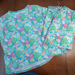 Secret Treasures 2pc Pajamas Set Womens LG 12-14 Blue Floral Tropical Soft - Picture 1 of 6