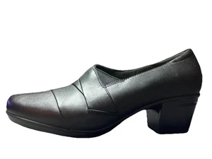 Clarks Sugar Spice Black Leather Low Heel Pumps Air Comfort 9.5 - Picture 1 of 7