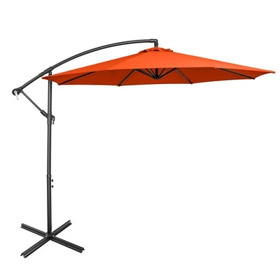 Costway 10 FT Patio Offset Umbrella w/8 Ribs Cross Base Tilt Orange - Image 1 of 4