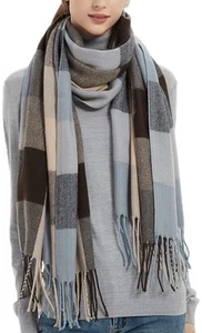 Wander Agio Damen Mode Langschal Big Grid Winter Warm Schal Blau Kariert - Bild 1 von 5