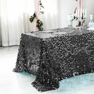 Black Rectangular 90x156" Large Payette Sequin Tablecloth Wedding Catering SALE - Picture 1 of 8