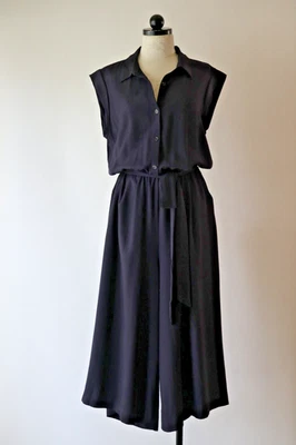 Macacão feminino Ann Taylor azul marinho sem mangas cinto perna larga culottes 12 - Imagem 1 de 4