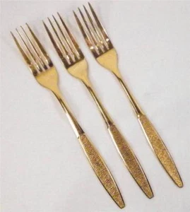 3 Lifetime Cutlery Rose Lake Dinner Forks Gold Electroplate Stainless Vintage - Picture 1 of 7