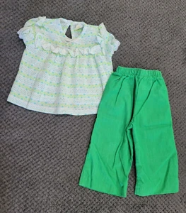 Vintage 80s Buster Brown Kmart Green Shirt Pants Size 12-18mo Toddler Girl Set - Picture 1 of 10