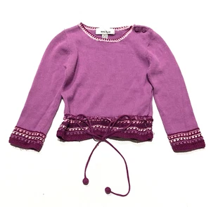 Amy Byer Girls Size Small 5 Pink Long Sleeve Sweater Crochet Tie Cotton Ramie - Picture 1 of 14