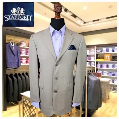 40L STAFFORD Blazer чисто шерсти бежевый три пуговицы мужской спортивный костюм пальто куртка - Изображение 1 из 4